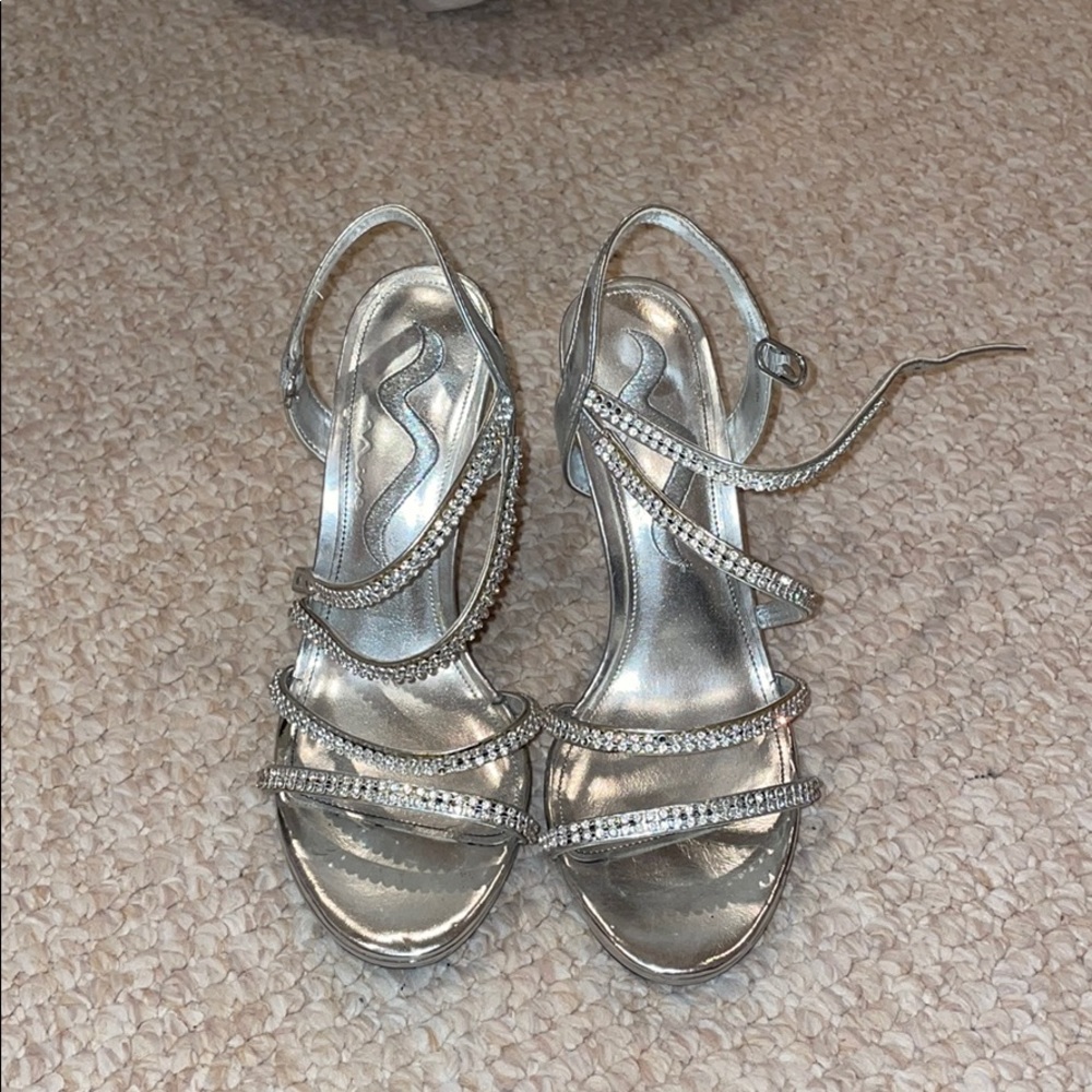 Silver rhinestone heels